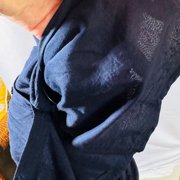 Free People Navy Boho Cottage Core Teared Lace Hi Low Maxi Dress Bell Sleeve 2 - Picture 9 of 16